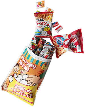 お菓子が入った状態のポケットチラシ